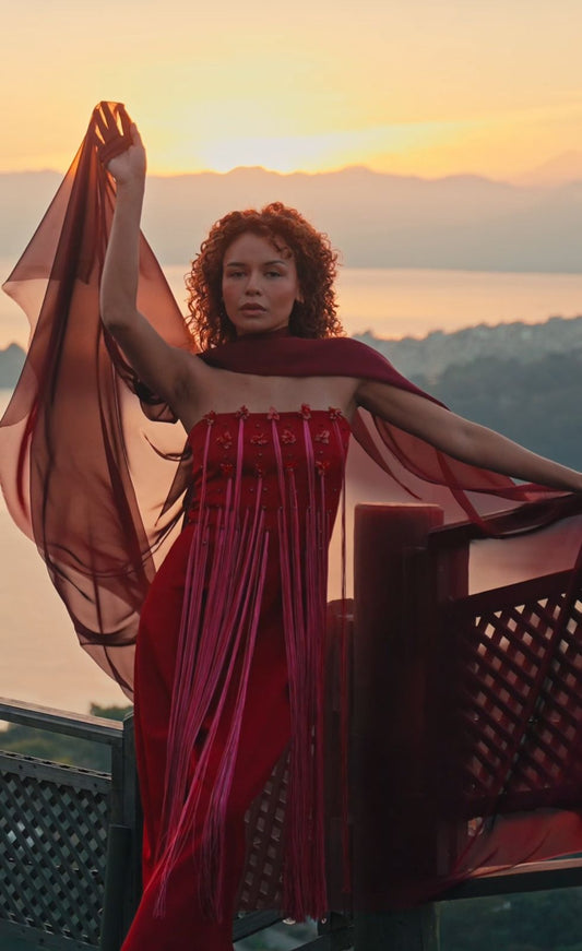 Red Hibiscus Strapples Dress